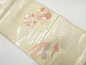 アンティーク　色紙に雪輪・扇・草花模様織り出し袋帯（材料）